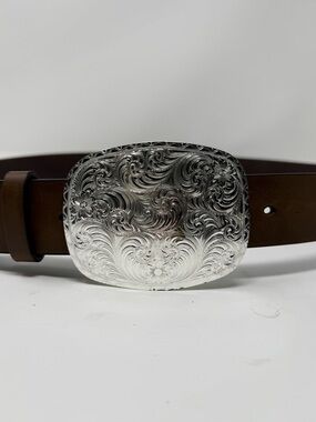 Ariat Western Brown Belt XL + Montana Silversmiths Engraved Silver Buckle